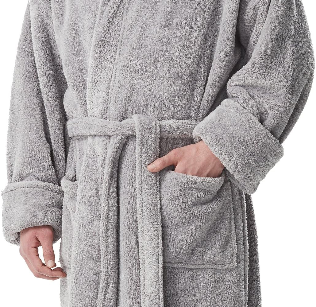 Men'S Fleece Robe, Long Hooded Turkish Bathrobe