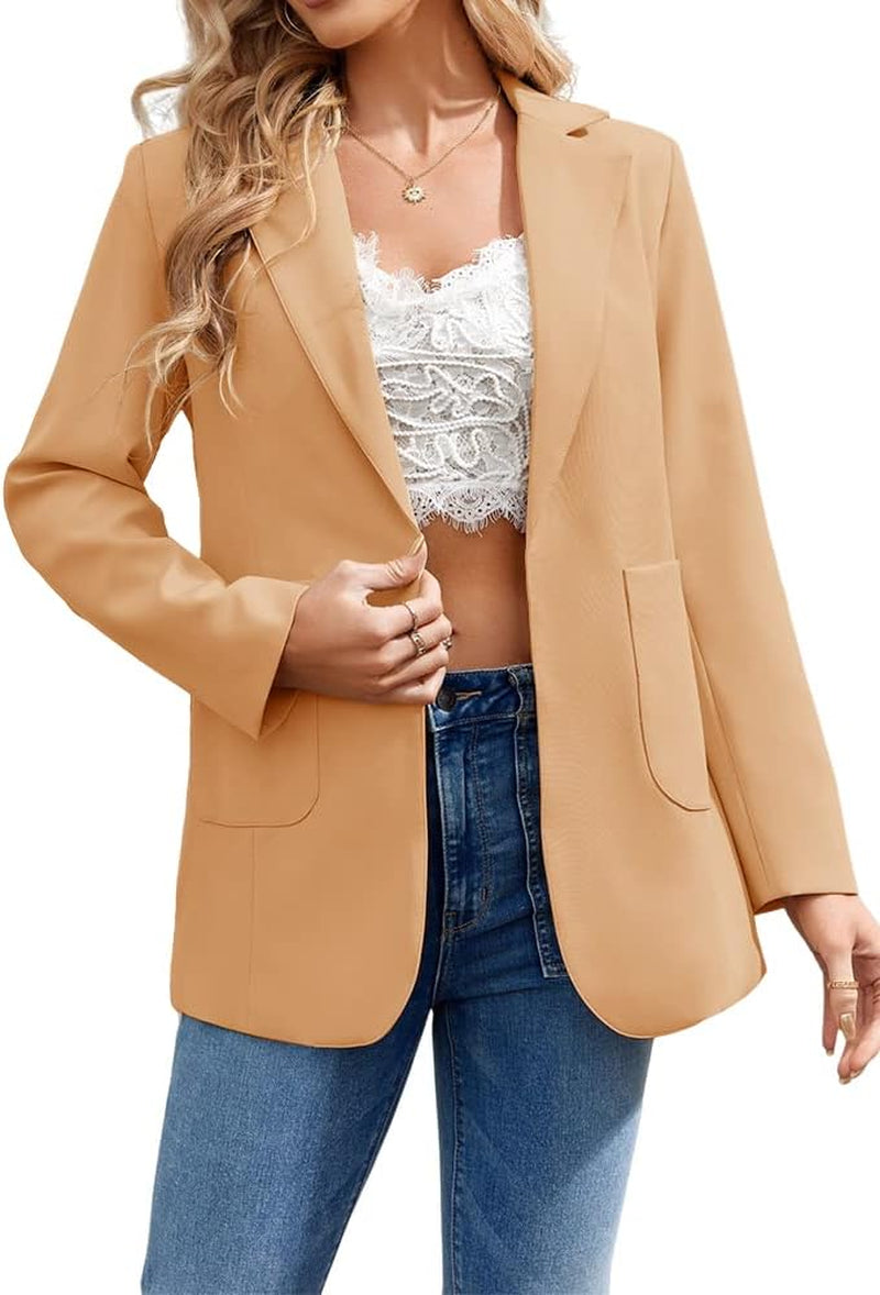 Womens Casual Blazers Open Front Long Sleeve Lapel Collar Work Office Jacket